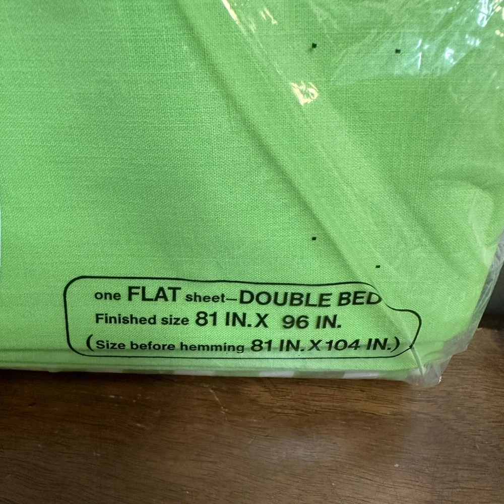 Vintage No Iron Muslin Full Flat Sheet Bright Retro Green Made in USA NEW NOS
